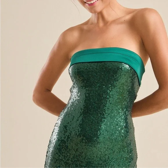 Alter’d State Sequin Strapless Gown. Green. Size Medium. NWOT. - Picture 3 of 8